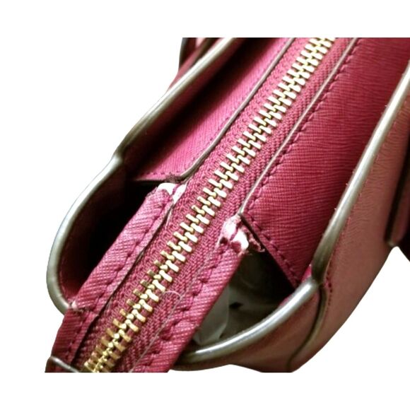 TORY BURCH Maroon Emerson Bag Saffiano Leather Top Zipper Handle Satchel Dk Red - Picture 13 of 15